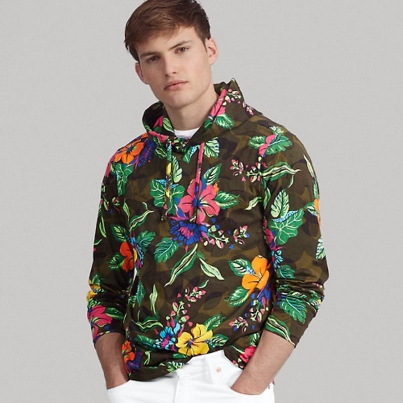 NWOT Polo Ralph Lauren Floral-Camo Cotton Hooded Tee - Picture 1 of 6